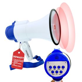 5 Core Megaphone Bullhorn Speaker 30W Bull Horn Battery Power Mini Cheer Megafono 800 Feet Range Loudspeaker w Siren Recording Ergonomic Handle for Co