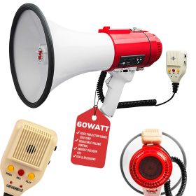 5 Core Megaphone Bullhorn Speaker 60W Professional Bull Horn Battery Power Cheer Megafono 1200 Ft Range Loudspeaker W Siren Recording Ergonomic Handle