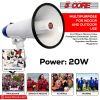 5 Core Megaphone Bullhorn Speaker 20W Bull Horn Battery Power Cheer Megafono 300 Meters Range Loudspeaker W Siren Recording Ergonomic Handle for Coach