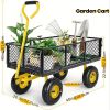 Heavy duty 1100 pound capacity mesh steel garden cart folding multifunctional vehicle with detachable sides and tires (black)