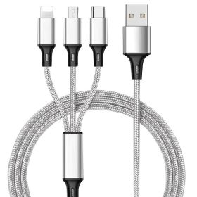 3 In 1 Cables ; Phone Charger Cord A/C To Phone +Type C+Micro Nylon Braided Sync Adapter For Android/Phone/Tablets 120cm/ 3.94ft (Color: Black)